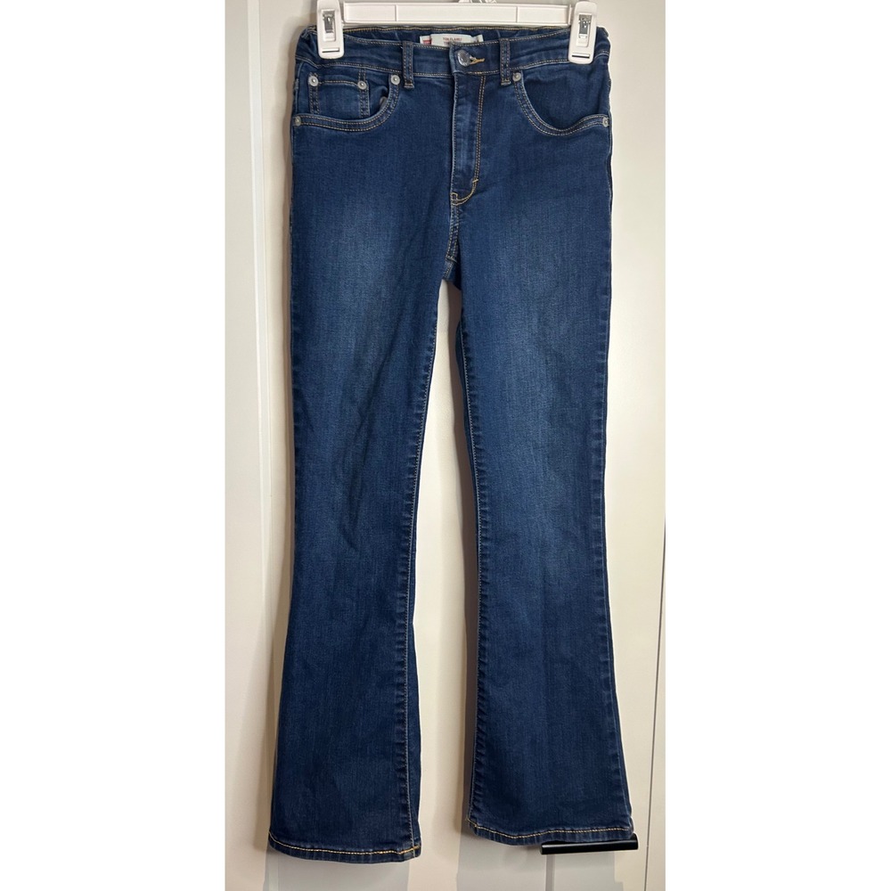 Levis 726 Flare Jeans Girls Size 14 Dark Wash Blue Denim Adjustable Waist